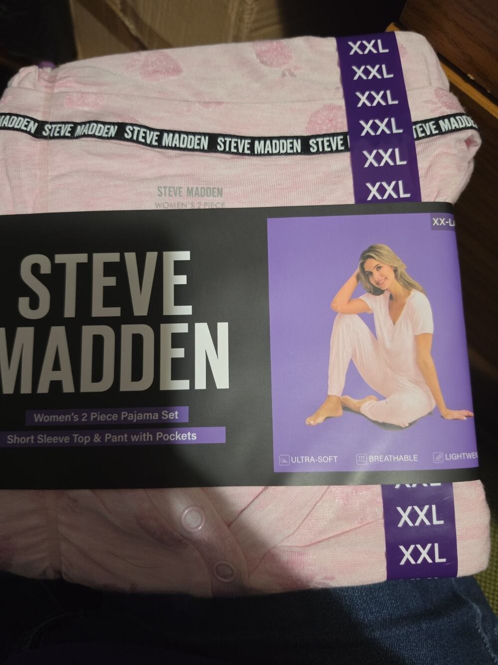Steve Madden Women's 2 piece pajama set Short Sleeve Top & Pants Pink XX-Large